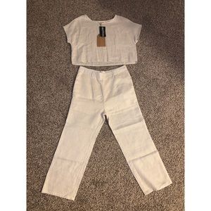 Linen Crop Top and Tie Waist Trouser Pants Set